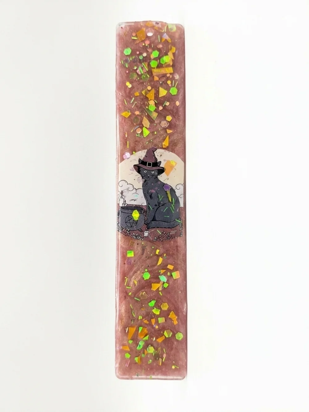 Orange Glitter Witch Cat Resin Bookmark - Home Party Supplies